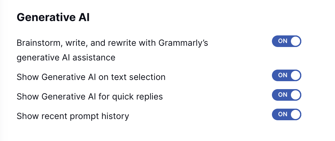 Generative AI settings