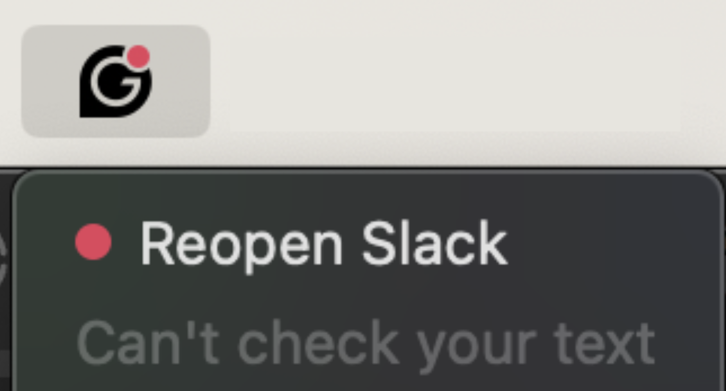 A small red dot appears over the Grammarly icon on Mac's menu bar at the top of the screen