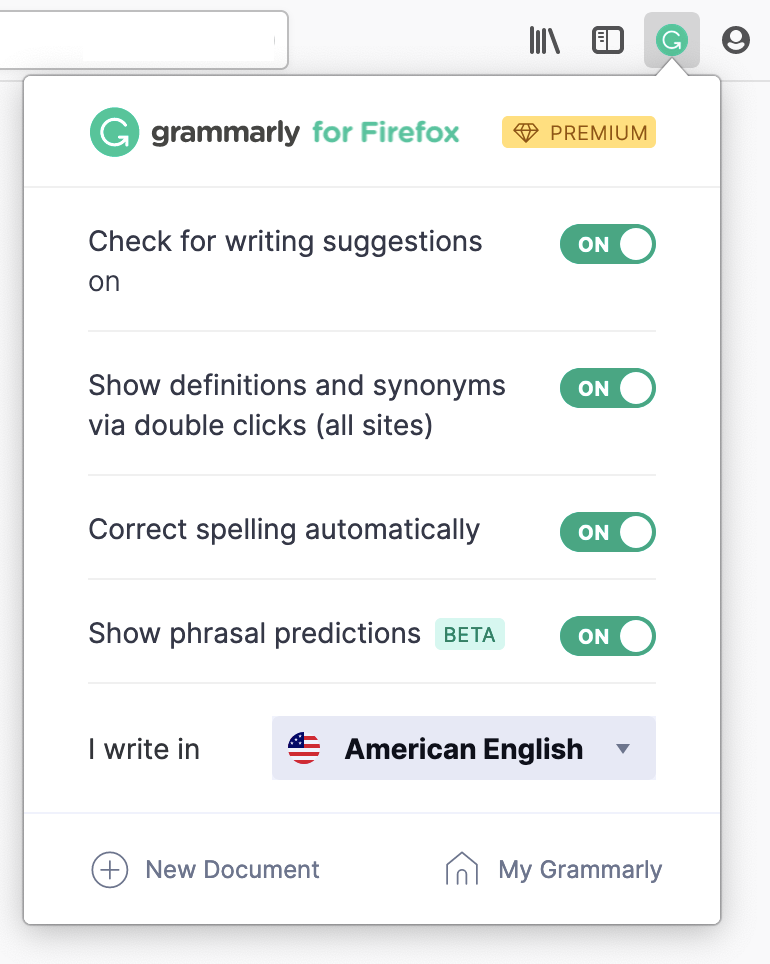 turn on free grammarly