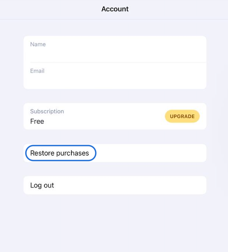 A screenshot of a restore purchases button